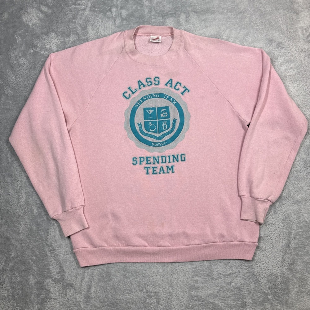 Vintage Jerzees Class Act Spending Club Sweatshirt XL Pink Crewneck Unisex
